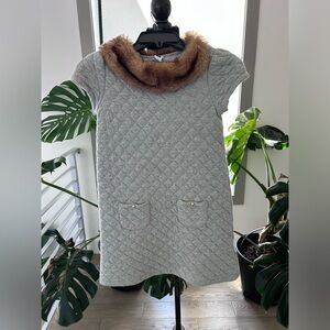 Janie and Jack girls quilted dress with faux fur collar size 10